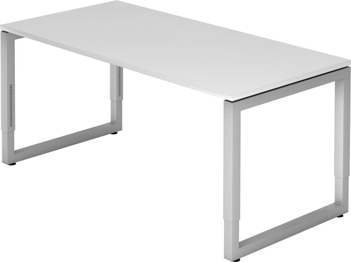 bümö® Schreibtisch R-Serie höhenverstellbar, Tischplatte 160 x 80 cm in weiß, Gestell in silber Bild 1