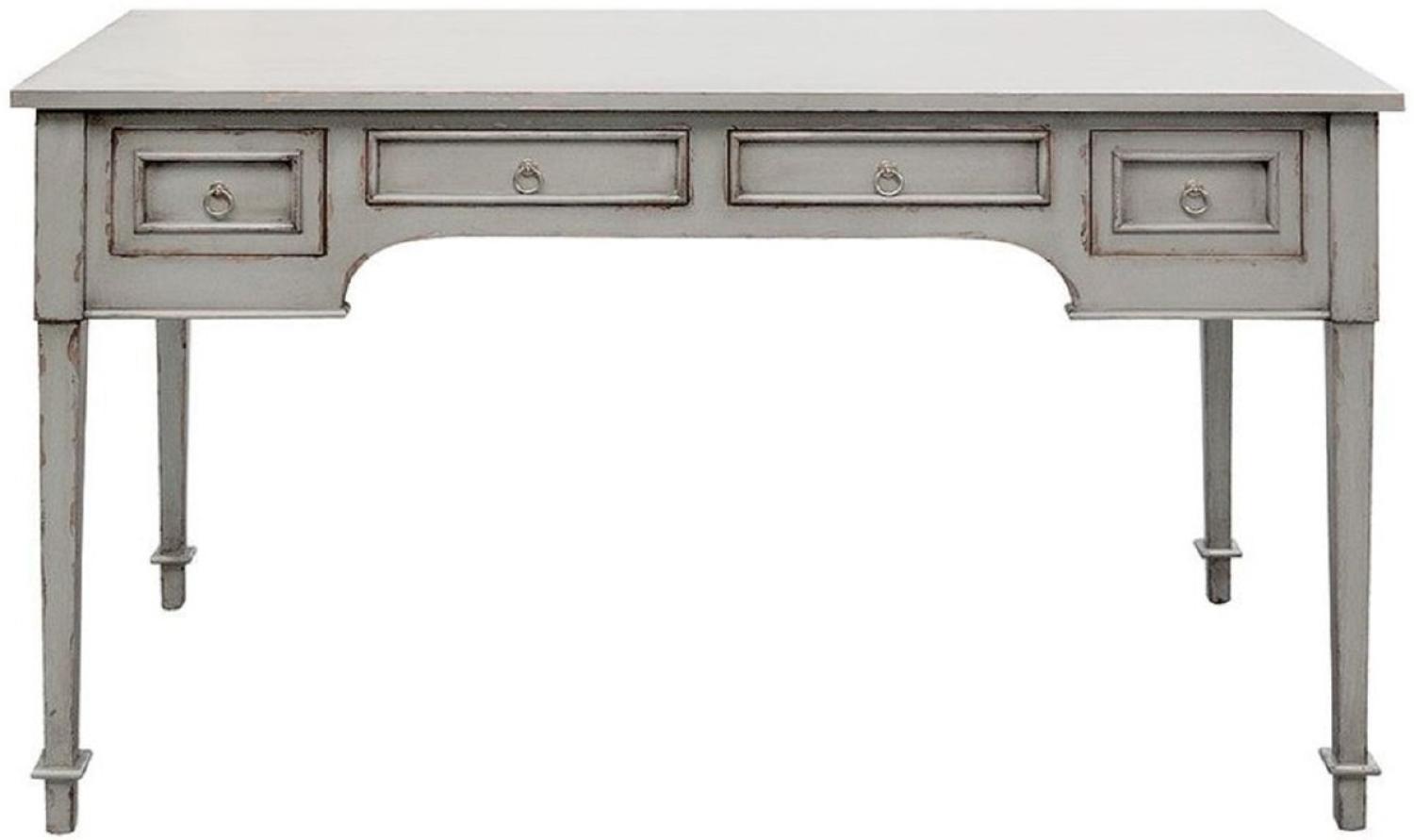 Casa Padrino Luxus Landhausstil Schreibtisch mit 4 Schubladen Antik Grau 136 x 70 x H. 77 cm - Handgefertigter Massivholz Bürotisch - Büromöbel im Landhausstil Bild 1
