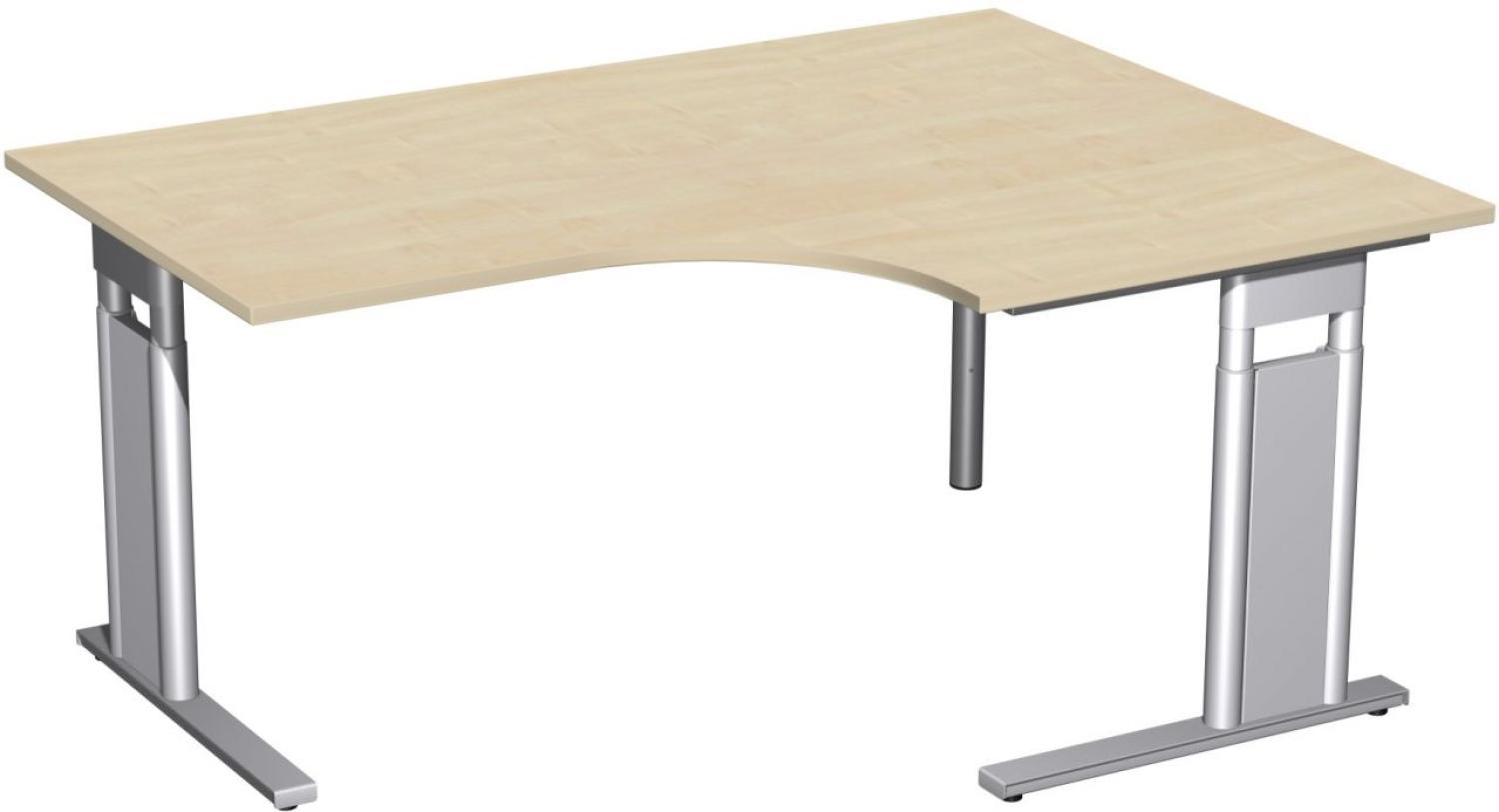 PC-Schreibtisch 'C Fuß Pro' rechts, höhenverstellbar, 160x120cm, Ahorn / Silber Bild 1