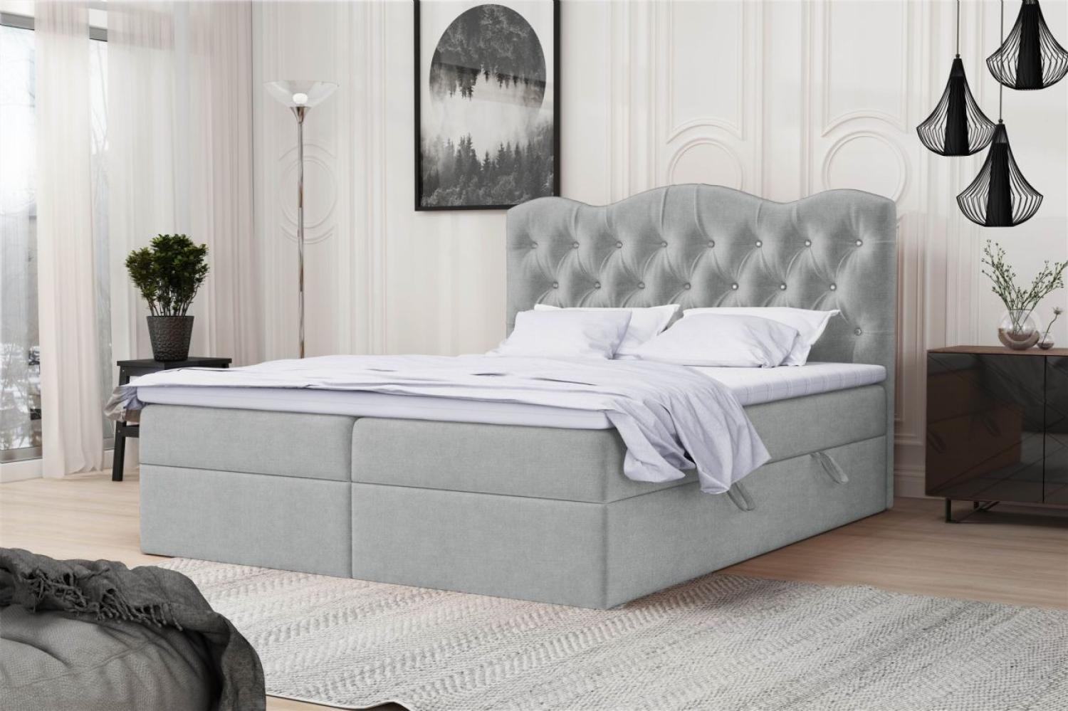 Boxspringbett Schlafzimmerbett LODOS 180x200cm Stoff Perfect Harmony Lichtgrau Bild 1