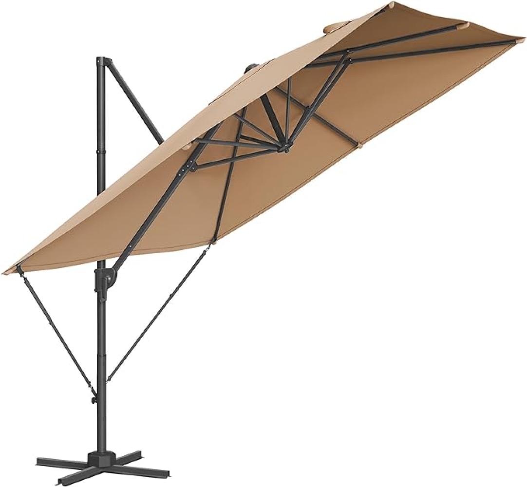 SONGMICS Sonnenschirm, Ampelschirm, 270 x 270 cm, UV-Schutz UPF 50+, Gartenschirm, um 360° drehbar, Neigungswinkel verstellbar, mit Kurbel, Kreuzfuß, kamelbraun Bild 1