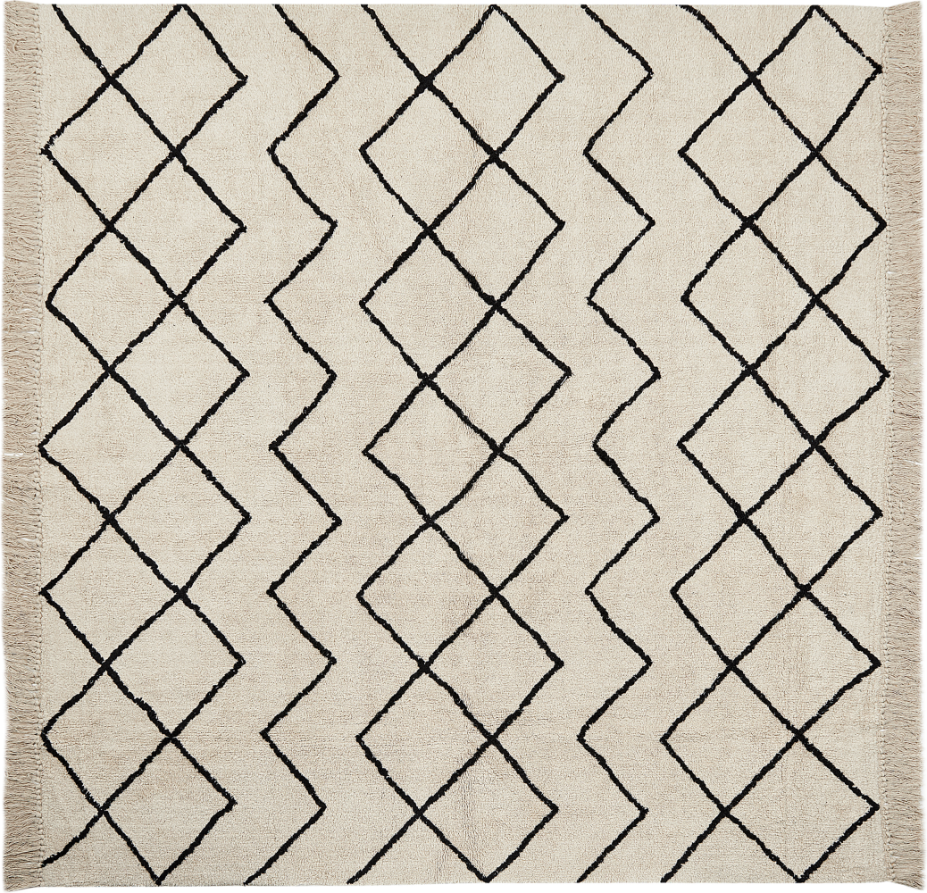 Teppich Baumwolle beige schwarz 200 x 200 cm geometrisches Muster Kurzflor ELDES Bild 1