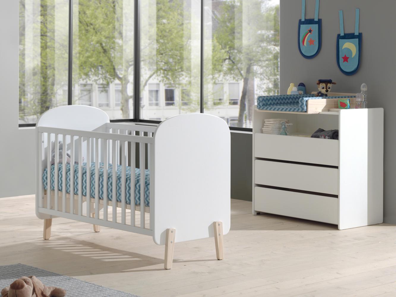 Babyzimmer Set Kiddy best. aus: Babybett 60 x 120 cm, Kommode und Wickelaufsatz, Ausf. MDF weiß lackiert Bild 1