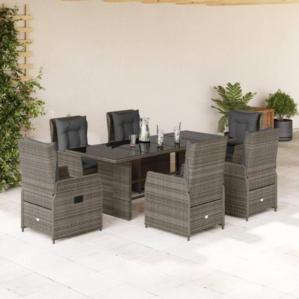 vidaXL 7-tlg. Garten-Essgruppe mit Kissen Grau Poly Rattan Bild 1