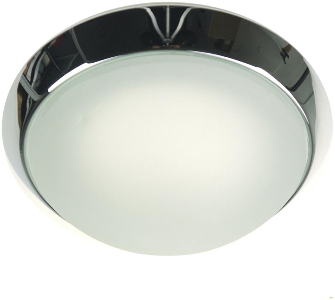 LED Deckenleuchte rund, Glas satiniert mit Klarrand, Dekorring Chrom, Ø 40cm Bild 1