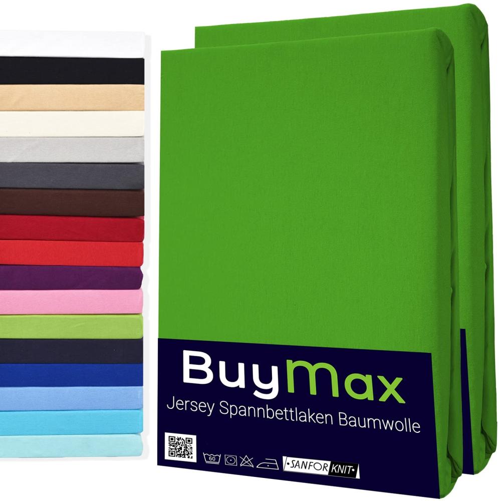Buymax Spannbettlaken 160x200cm Baumwolle 100% Spannbetttuch Bettlaken Jersey, Matratzenhöhe bis 25 cm, Farbe Apfelgrün Bild 1