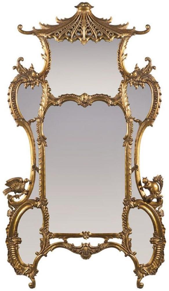 Casa Padrino Luxus Barock Spiegel Antik Gold 128 x 8 x H. 223 cm - Prunkvoller handgeschnitzter Wandspiegel im Barockstil - Antik Stil Garderoben Spiegel - Wohnzimmer Spiegel - Barock Möbel Bild 1