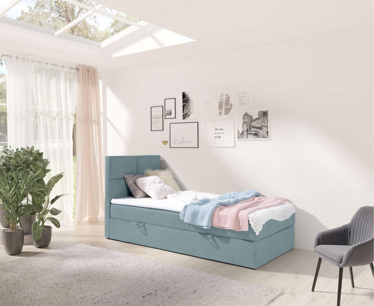 99rooms Larni Boxspringbett Strukturstoff INARI Pastellblau 90x200 cm Bild 1