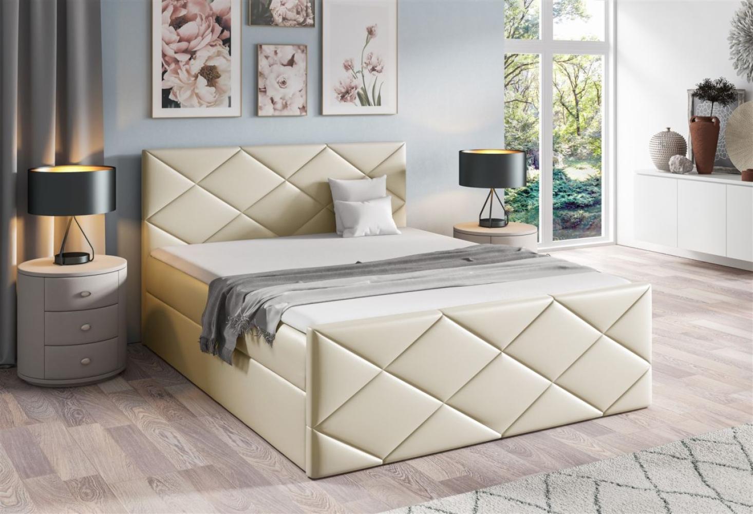 Boxspringbett Schlafzimmerbett KOSMOS 180x200cm Kunstleder Madryt Creme Bild 1