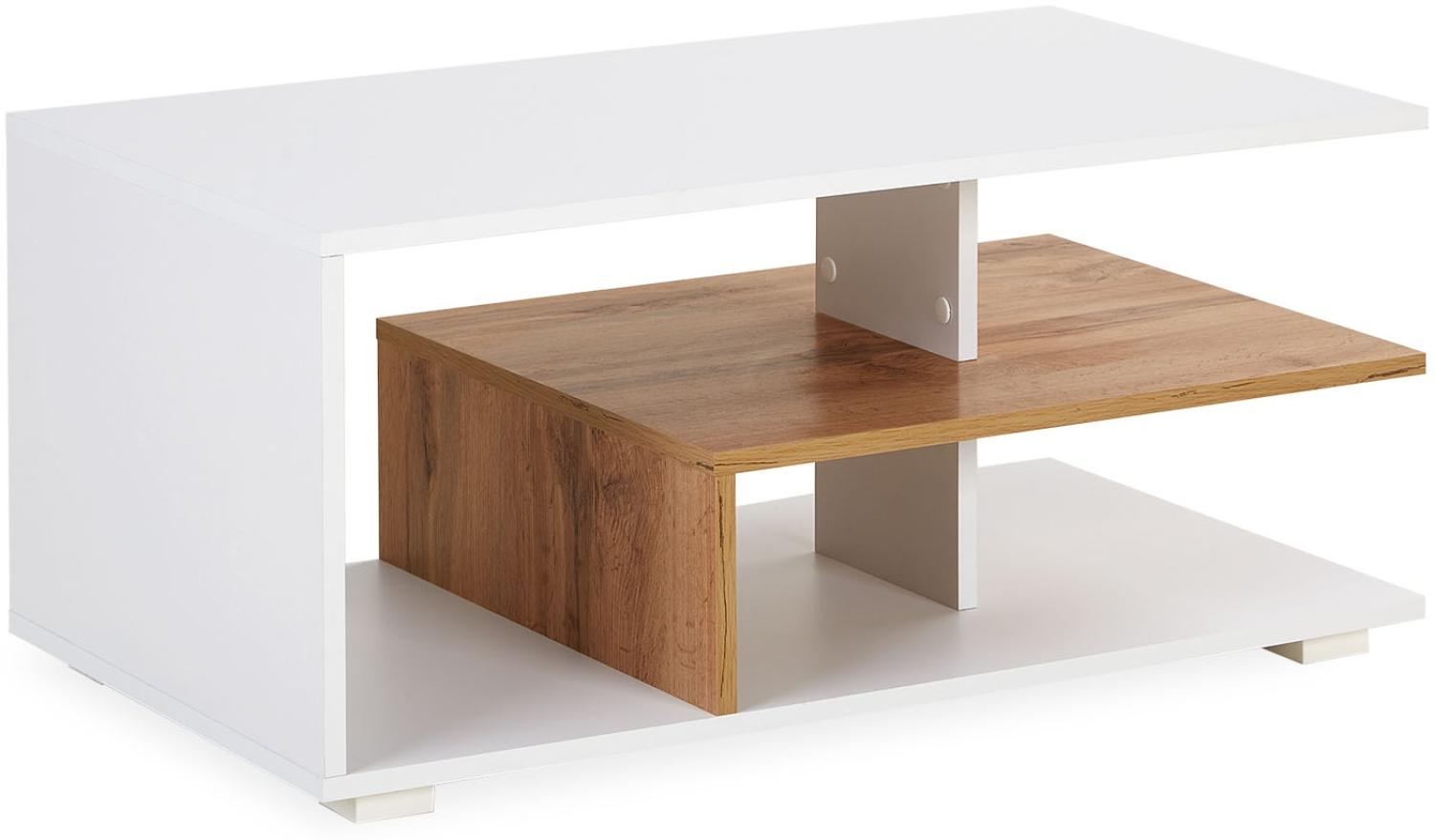 Couchtisch 90x50 cm Sofatisch Weiß Holz Eiche Tisch Beistelltisch Modern Holztisch Wohnzimmertisch Bild 1