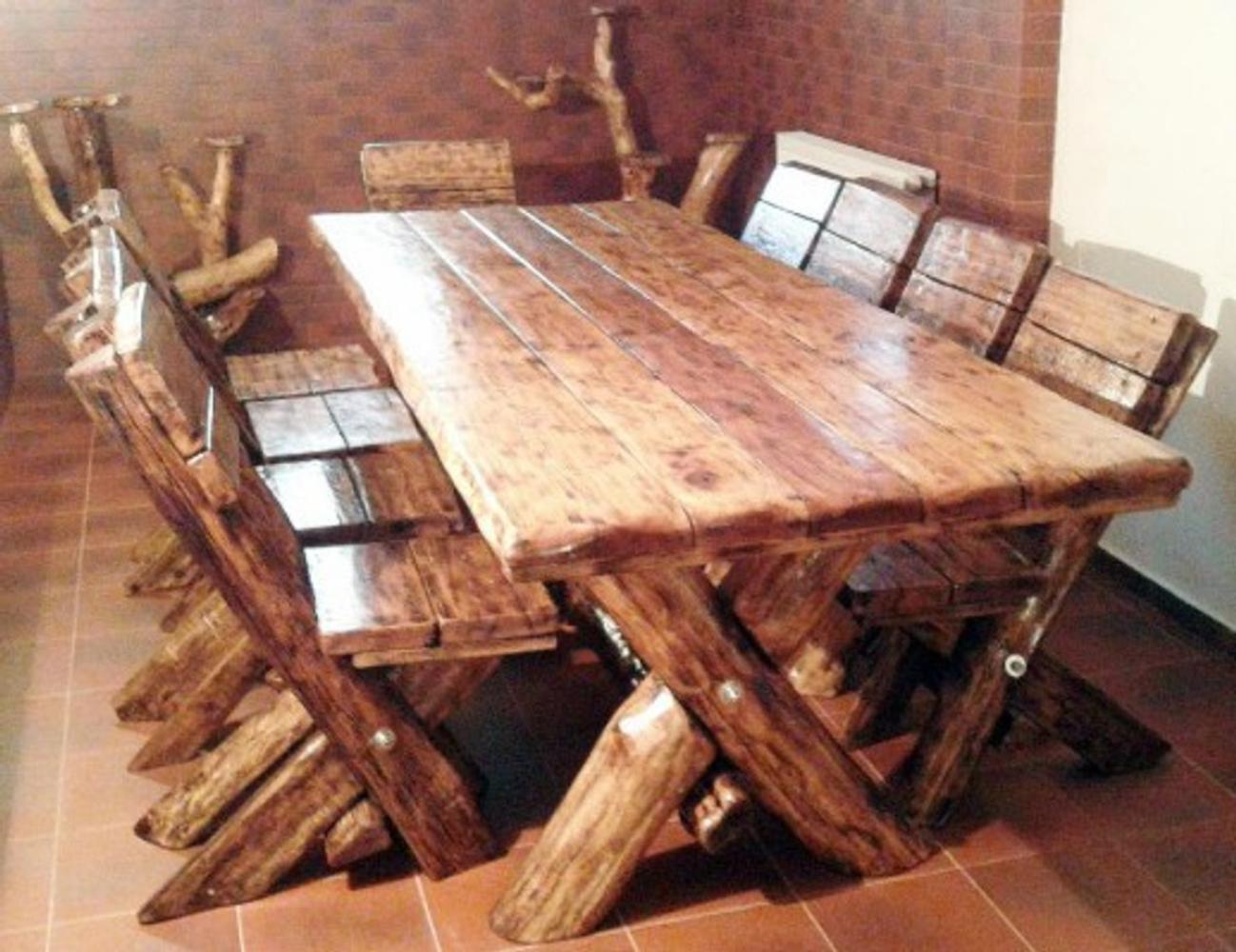 Casa Padrino Esszimmer Set Rustikal - Tisch + 6 Stühle - Eiche Massivholz - Echtholz Möbel Massiv Burgmöbel Bild 1