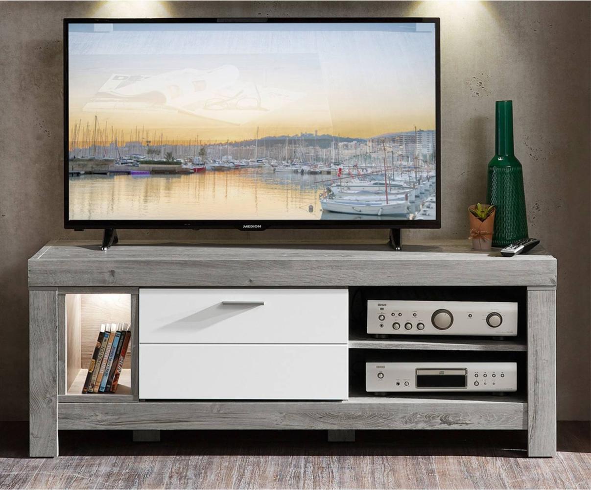 Modernes TV-Lowboard inkl. LED in weiß matt und Haveleiche GRONAU-55 BxHxT: 150x59x47cm Bild 1