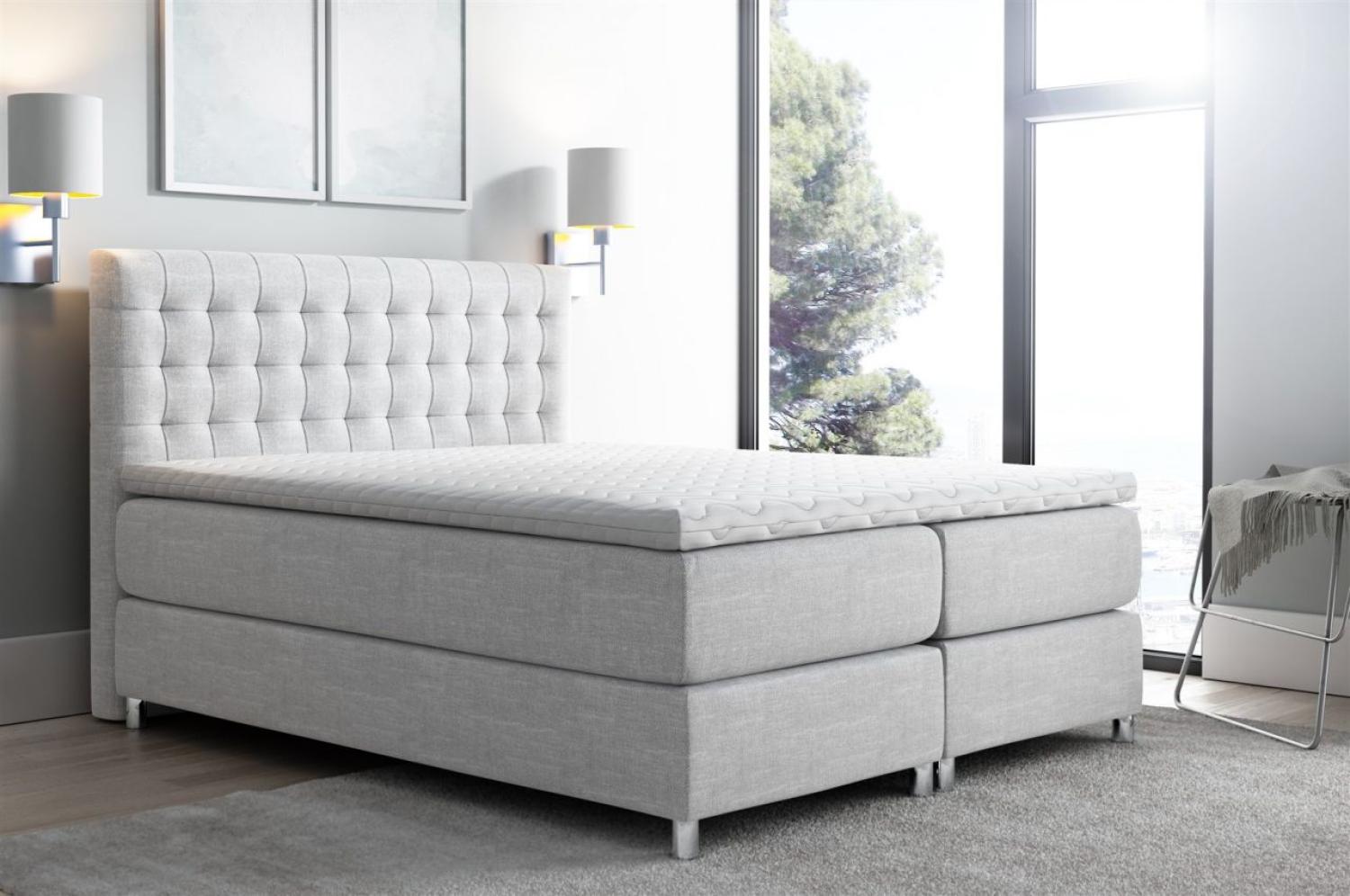 Boxspringbett BAROS Stoff Hellgrau 140x200cm Bild 1