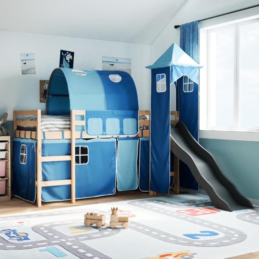 Kinderhochbett mit Turm Blau 90x200 cm Massivholz Kiefer 3309156 Bild 1