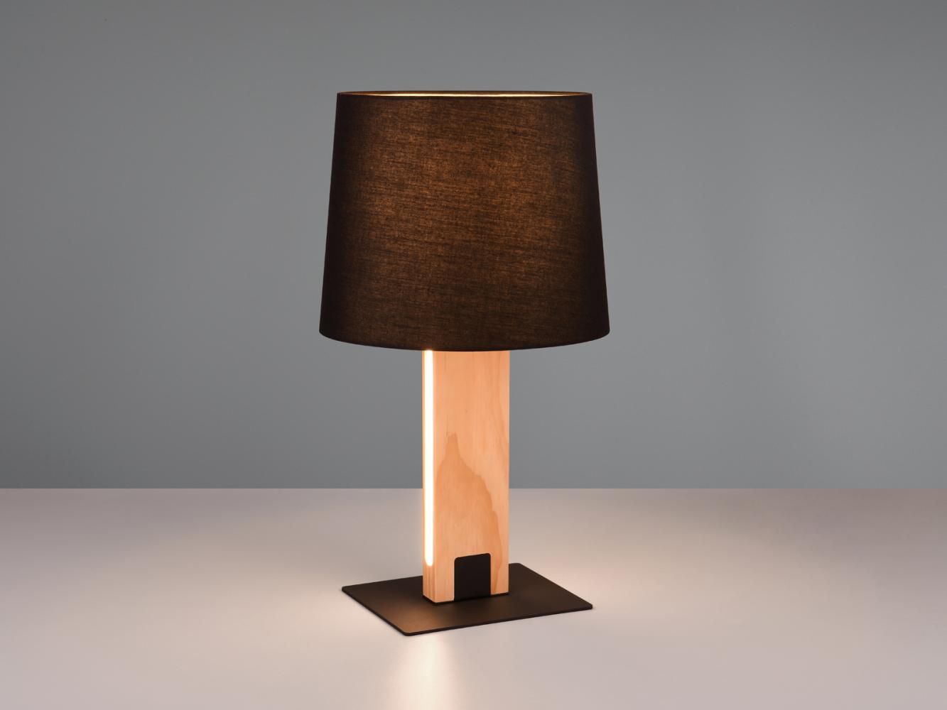 LED Tischleuchte mit beleuchtetem Holzfuß und Stoffschirm, H: 50cm Bild 1