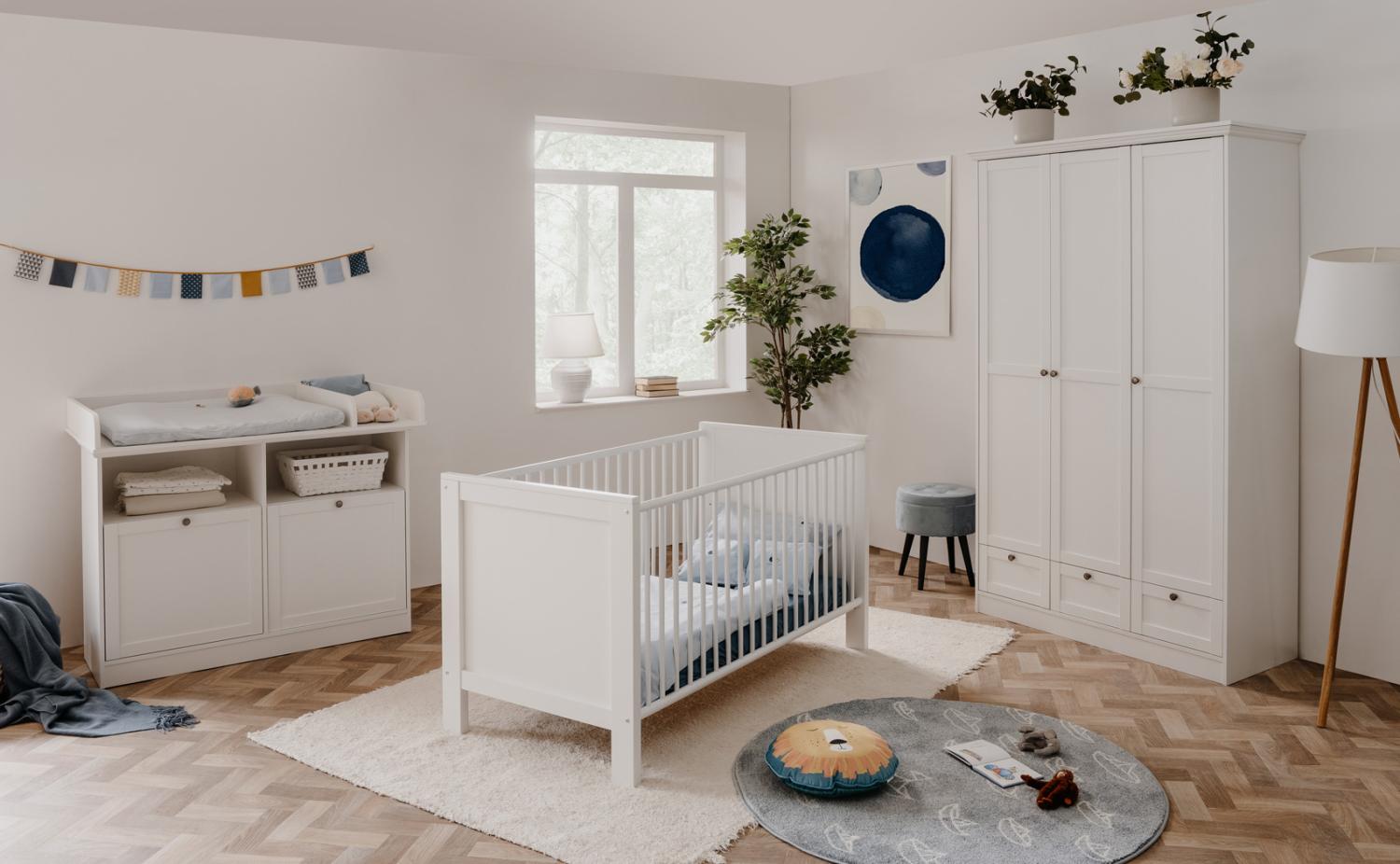 Babyzimmer Landström 180 weiß 3-teilig 70x140cm Babybett Wickelkommode Bild 1
