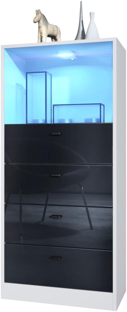 Vladon Kommode Pino V3, Anrichte mit 4 Schubladen & 1 offenem Fach, Weiß matt/Schwarz Hochglanz mit LED RGB (56 x 125 x 36 cm) Bild 1