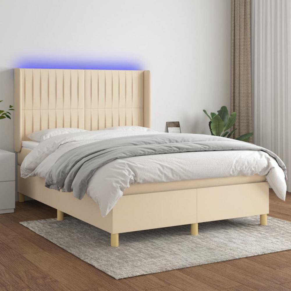 vidaXL Boxspringbett mit Matratze & LED Creme 140x200 cm Stoff, Härtegrad: H2 [3139042] Bild 1