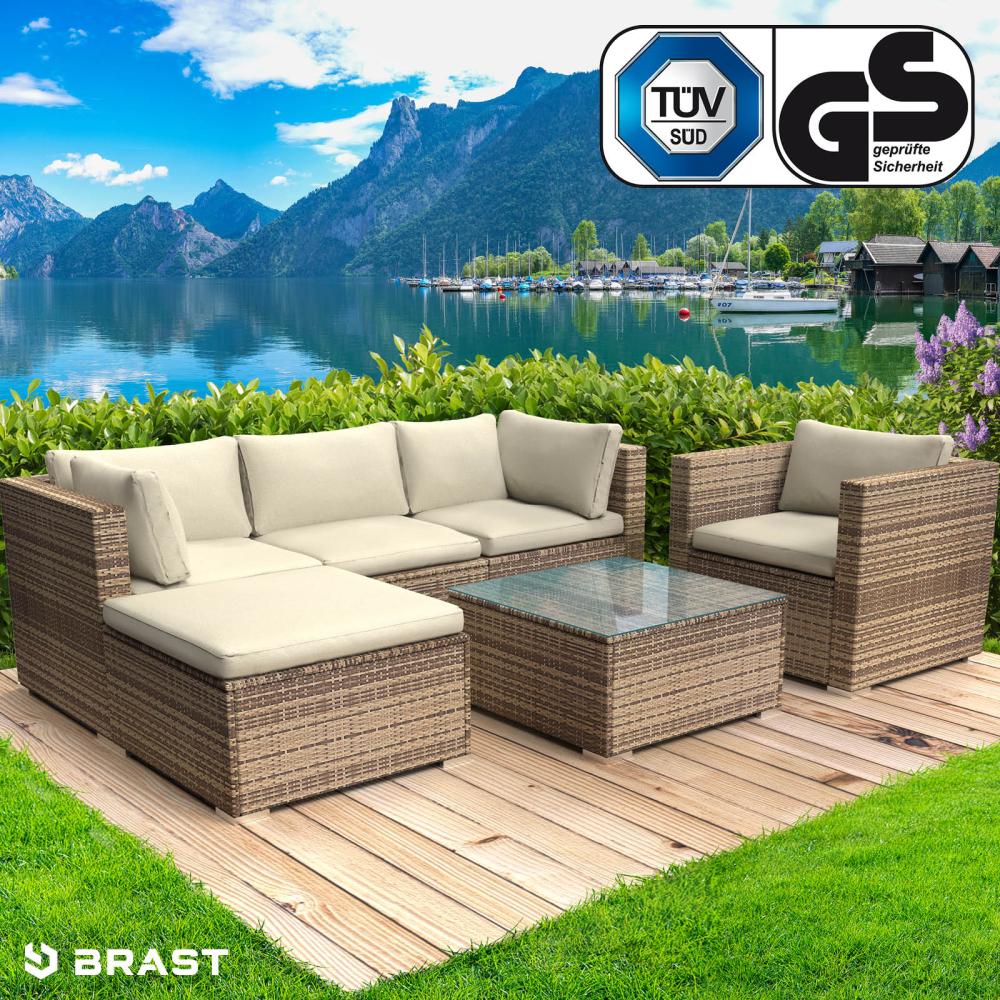 BRAST Gartenmöbel Lounge Sofa Couch Set Joy Braun Poly-Rattan für 5 Personen Bild 1