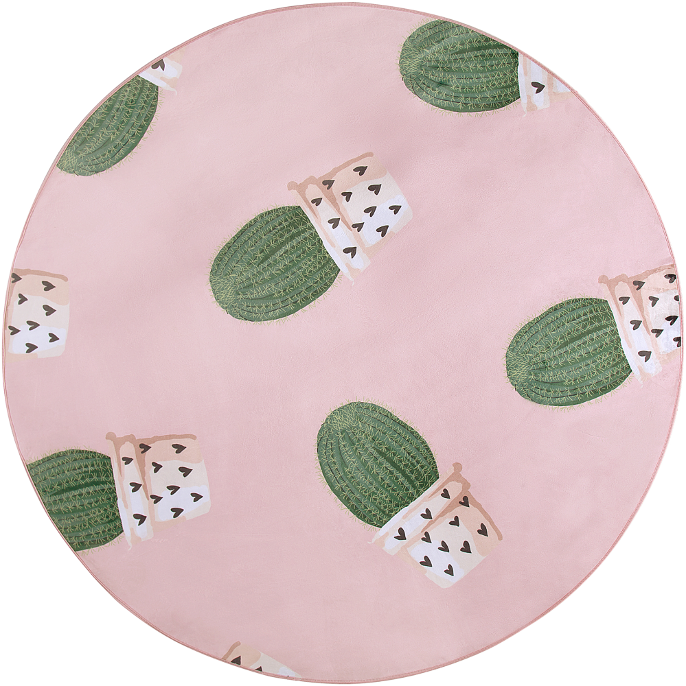 Kinderteppich rosa ⌀ 120 cm Kaktus-Muster Kurzflor ELDIVAN Bild 1