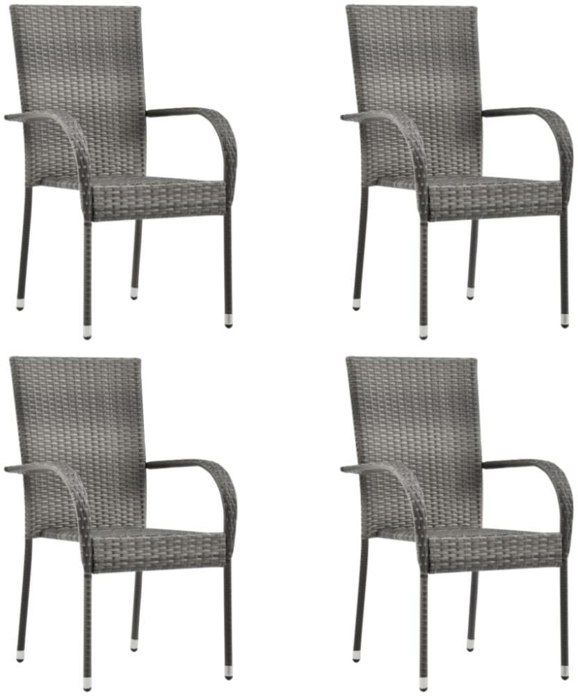 4er-Set Gartenstuhl mit Armlehnen Polyrattan Grau Bild 1