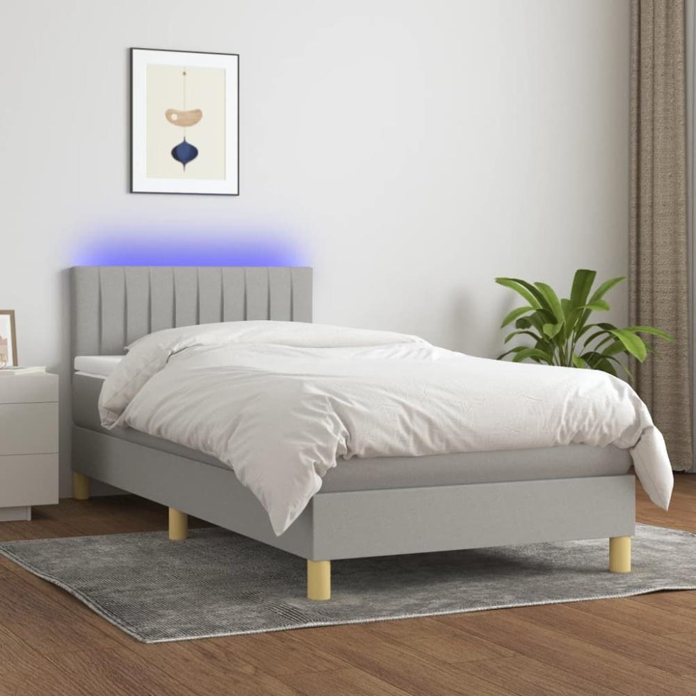 vidaXL Boxspringbett mit Matratze & LED Hellgrau 100x200 cm Stoff Bild 1