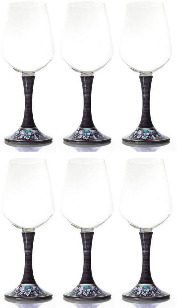 Casa Padrino Luxus Weinglas 6er Set Schwarz / Mehrfarbig H. 23,5 cm - Handgefertigte & handbemalte Weingläser - Hotel & Restaurant Accessoires - Luxus Qualität - Made in Italy Bild 1