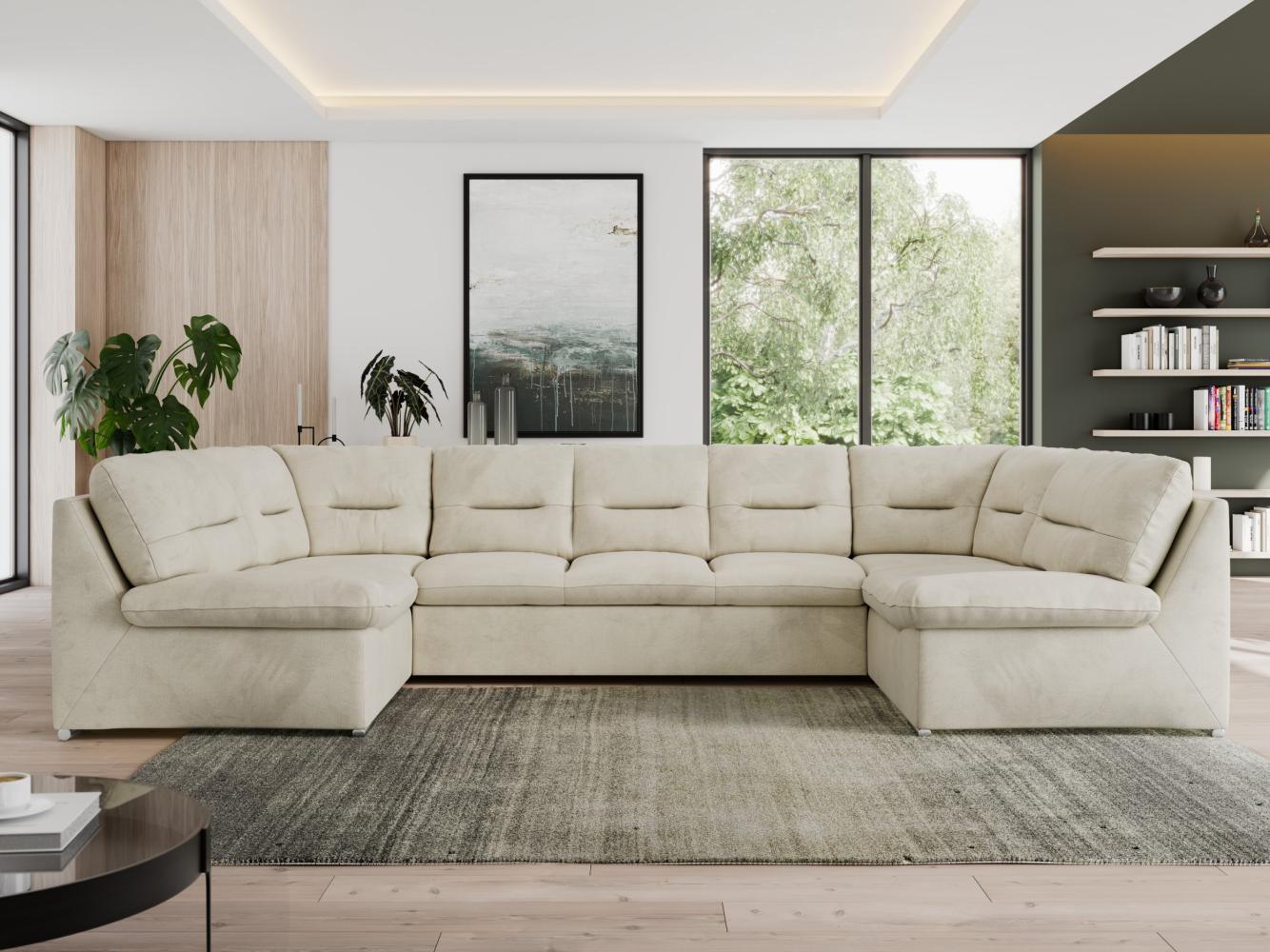 U-förmige Ecksofa, Bigsofa mit schlaffunktion, Wohnlandschaft XXL - MORBIDO U - Beige Velours - Topper T25 Bild 1