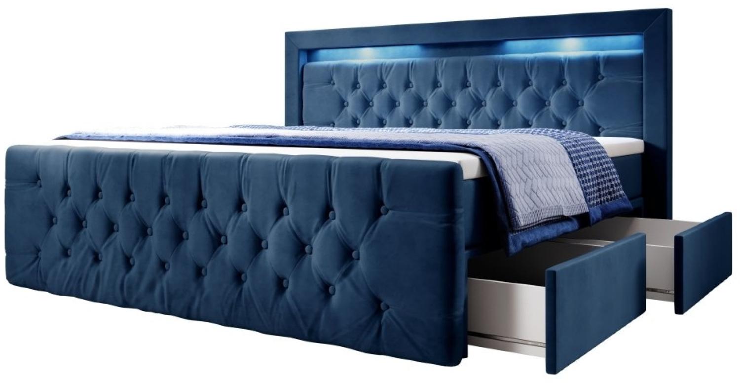 Boxspringbett Menzogna mit LED und Stauraum 180x200 Blau H2 Bild 1