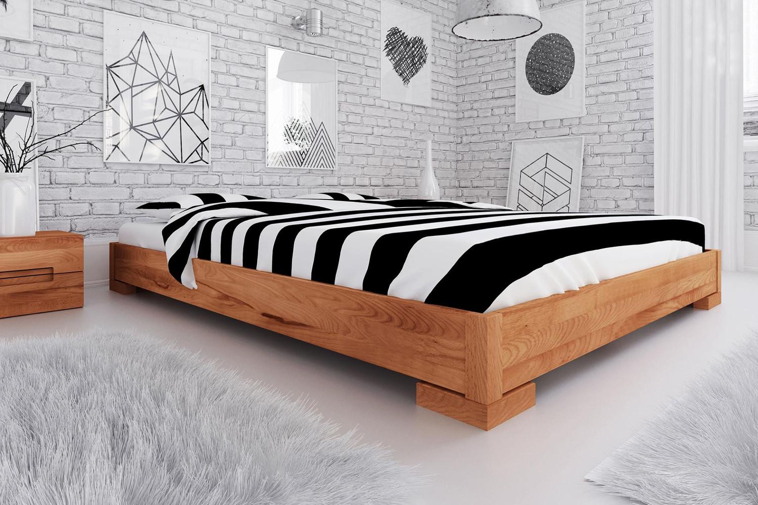Bett Bento 2 aus Kernbuche massiv 120x200 cm ohne Kopfteil mit Holzbeinen Bild 1