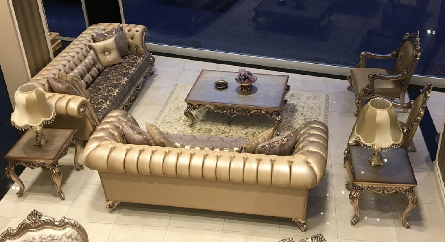 Casa Padrino Luxus Barock Wohnzimmer Set - 2 Sofas & 2 Sessel & 1 Couchtisch & 2 Beistelltische - Handgefertigte Wohnzimmer Möbel im Barockstil - Edel & Prunkvoll Bild 1