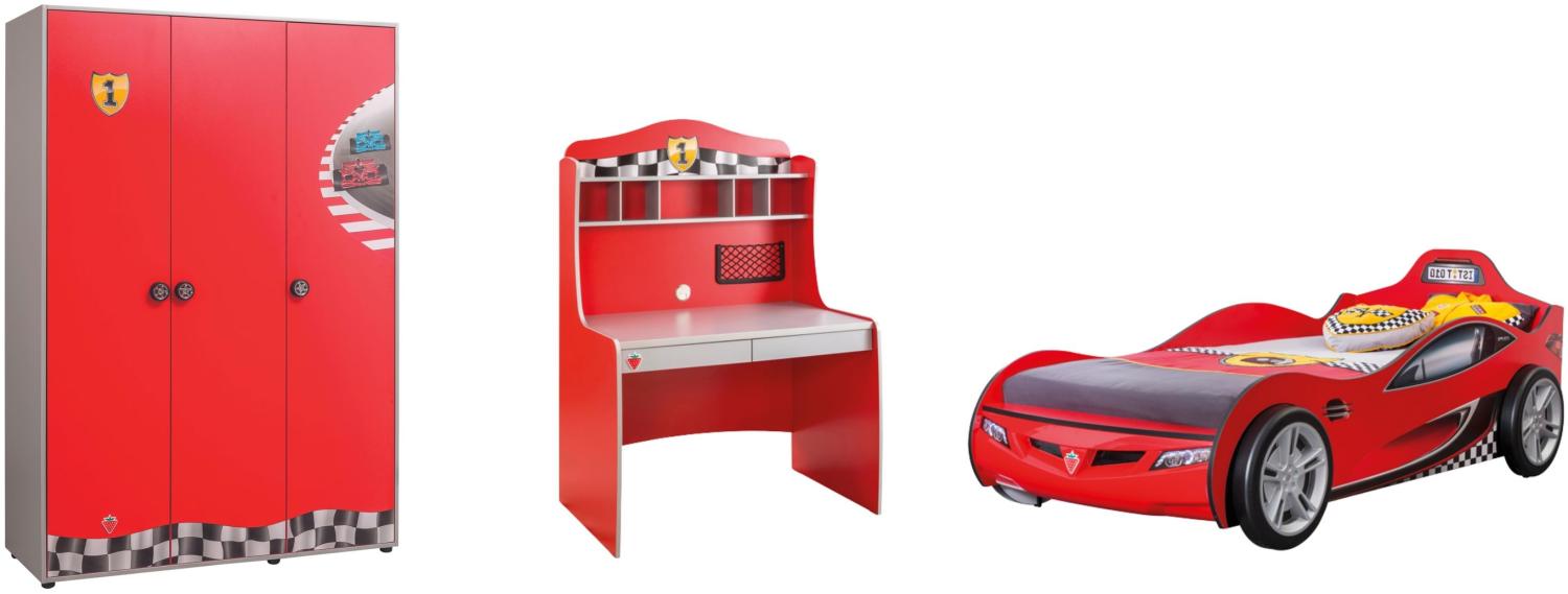 Cilek Pitstop Kinderzimmer 3-teilig mit Autobett Single in Rot Komplettzimmer inkl. Matratze Bild 1
