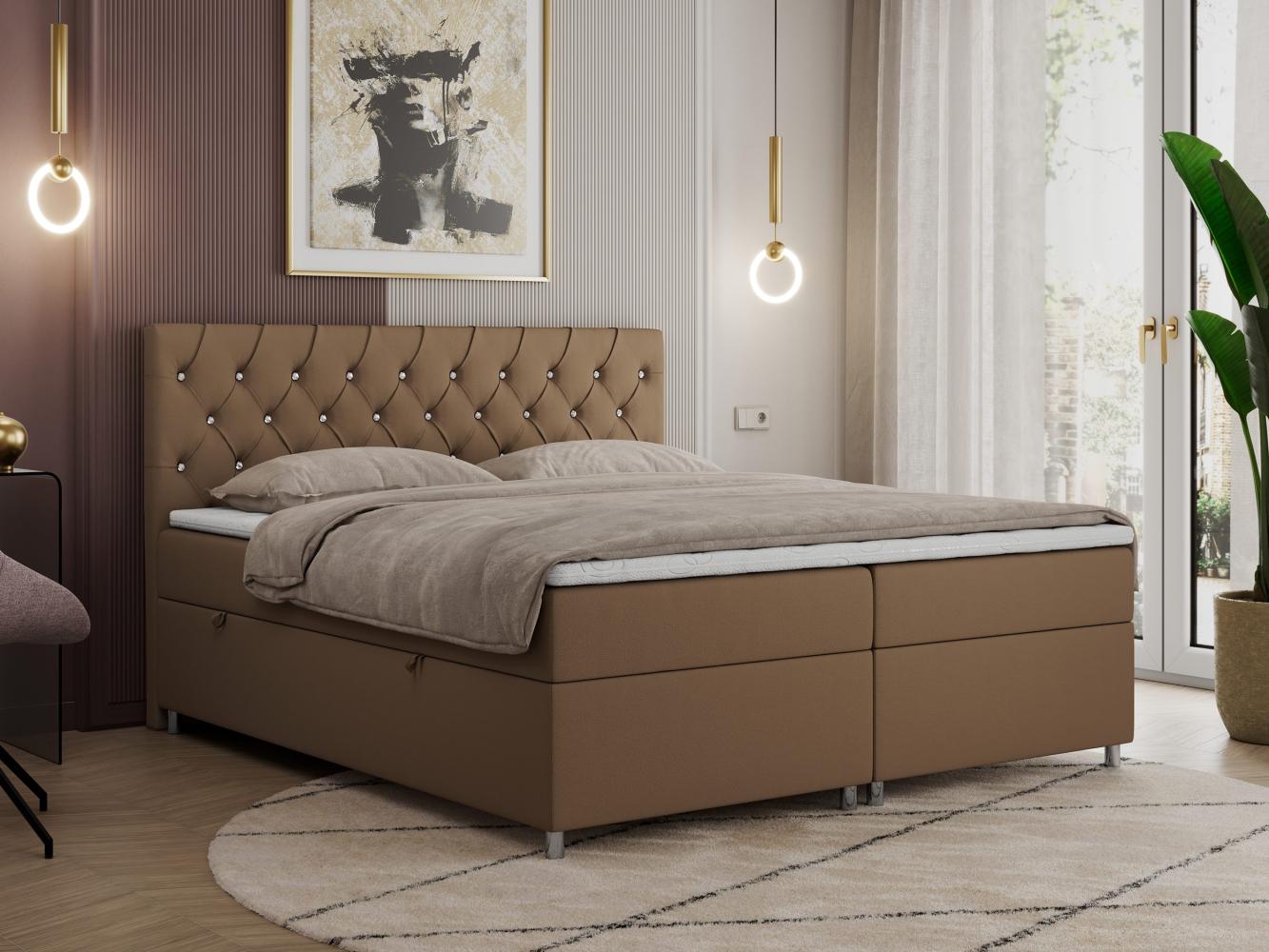 Boxspringbett Doppelbett Polsterbett Kunstlederbett mit Bettkasten - ROMA - 160x200cm - Braun Kunstleder - H4 Bild 1