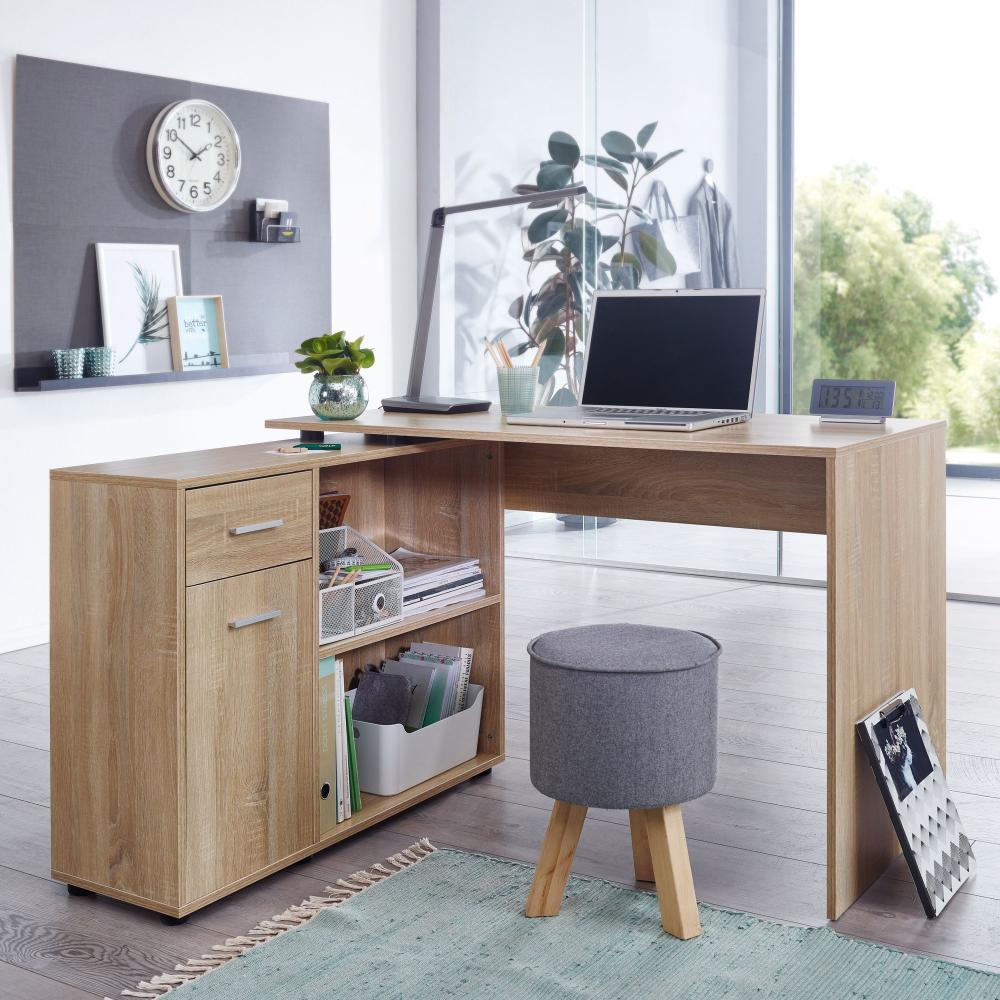 KADIMA DESIGN Schreibtisch mit Regal-Platte und Schublade/Tür - Bürotisch für Home Office und Arbeitsplatzorganisation. Farbe: Beige Bild 1