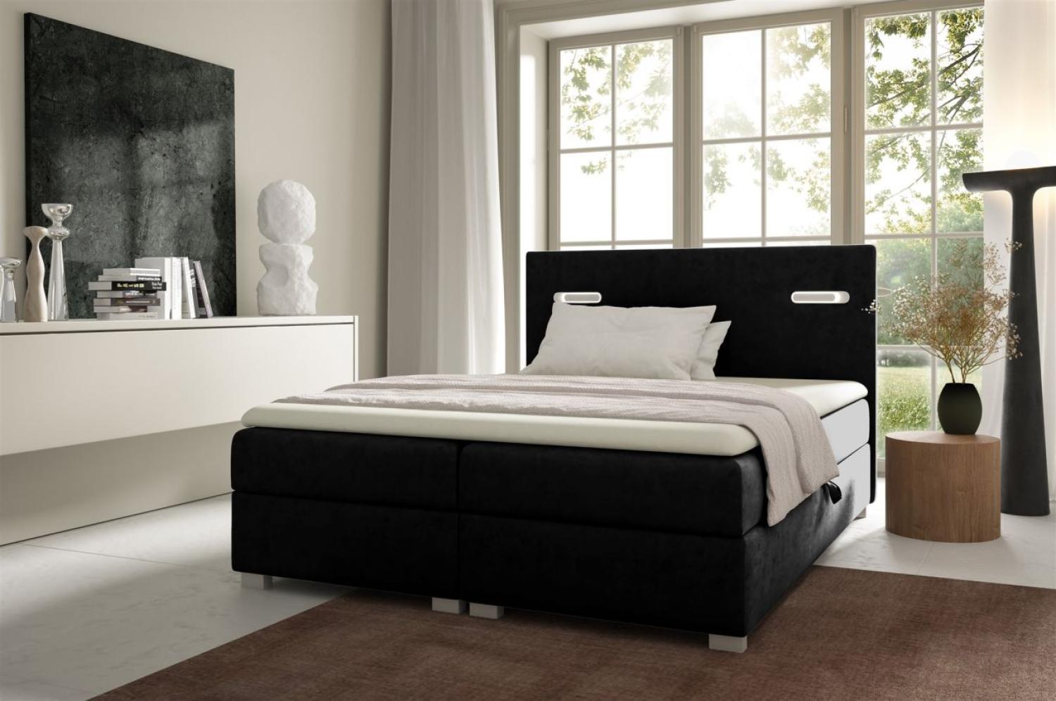 Boxspringbett Schlafzimmerbett CAPRICE 180x200cm Schwarz inkl. Ambiente-LED Bild 1