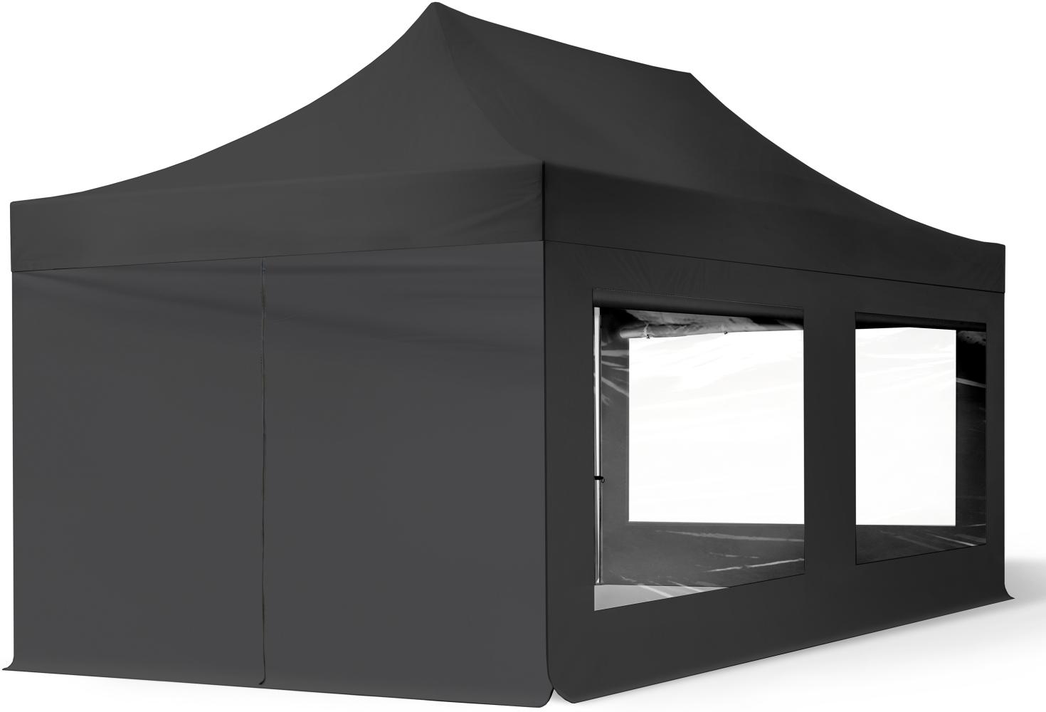 3x6 m Faltpavillon, ECONOMY Stahl 30mm, Seitenteile mit Panoramafenstern, schwarz Bild 1