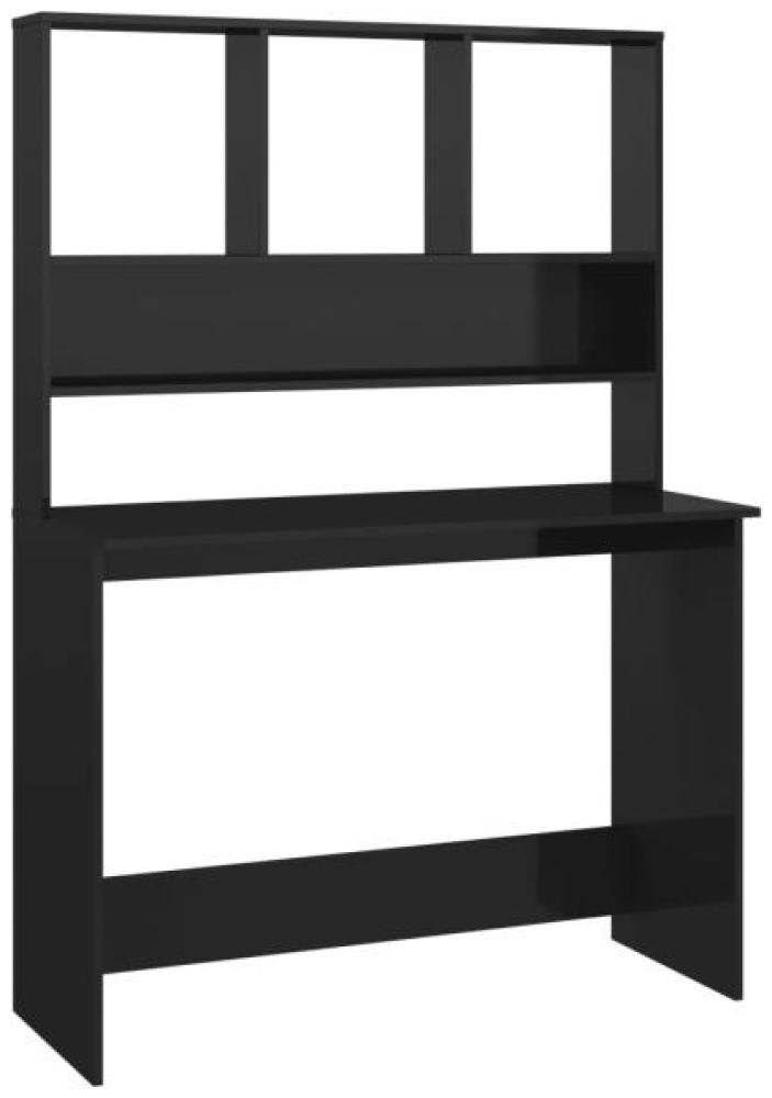 Schreibtisch mit Regal, Spanplatte Hochglanz-Schwarz, 110 × 45 × 157 cm Bild 1