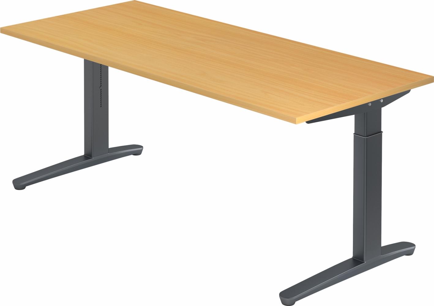 bümö® Design Schreibtisch XB-Serie höhenverstellbar, Tischplatte 200 x 100 cm in Buche, Gestell in graphit Bild 1