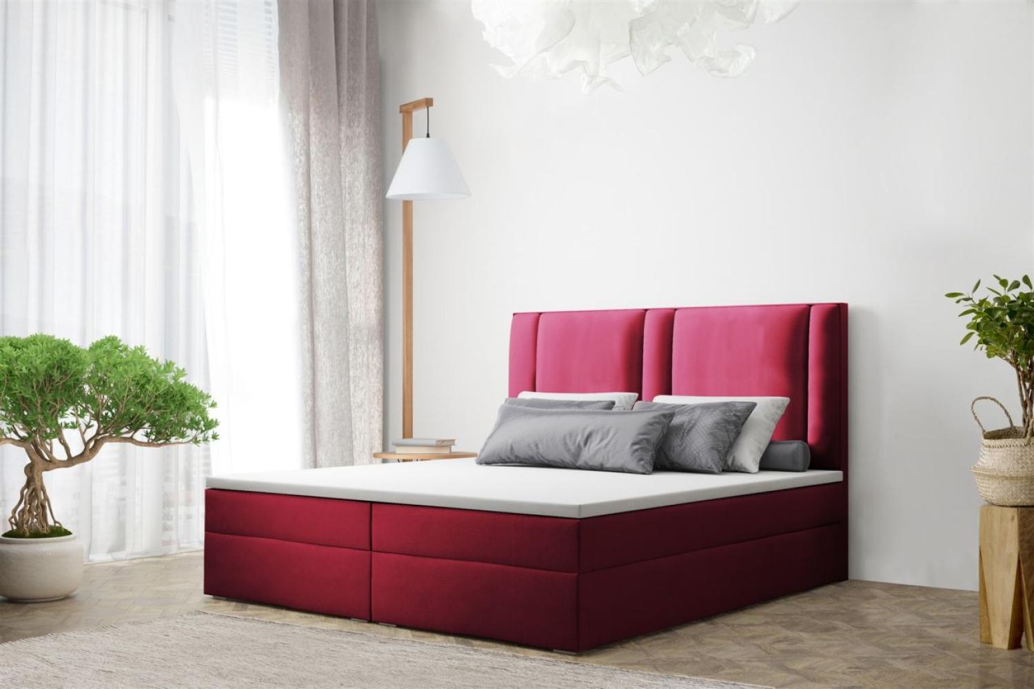 Boxspringbett Schlafzimmerbett CANDELA 180x200cm in Stoff Bordeaux Bild 1