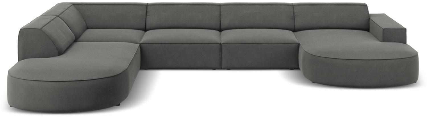 Micadoni 7-Sitzer Samtstoff Panorama Ecke links Sofa Jodie | Bezug Light Grey | Beinfarbe Black Plastic Bild 1