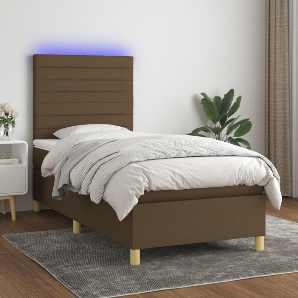 Boxspringbett mit Matratze & LED Dunkelbraun 90x190 cm Stoff (Farbe: Braun) Bild 1