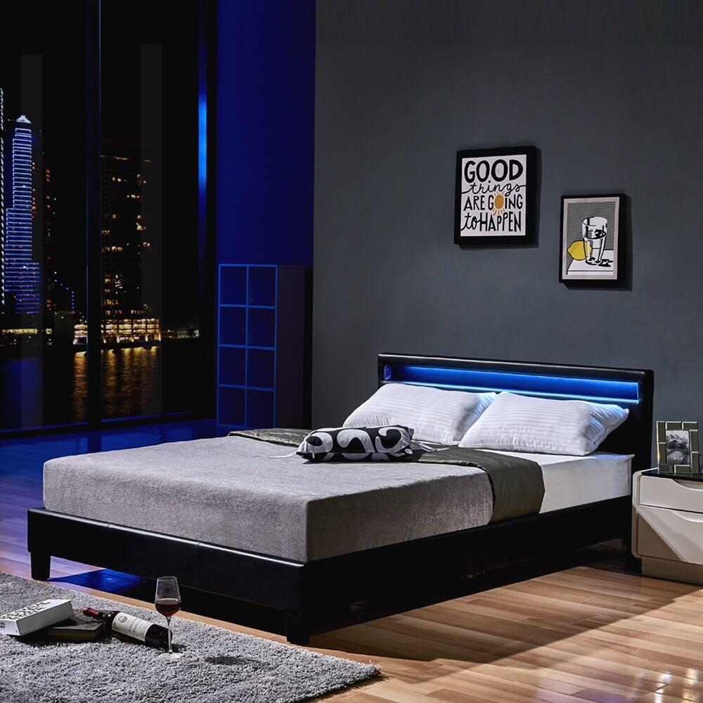 Home Deluxe Polsterbett mit LED-Beleuchtung 'ASTRO' 2x Lattenrost Schwarz 160 x 200 cm Bild 1