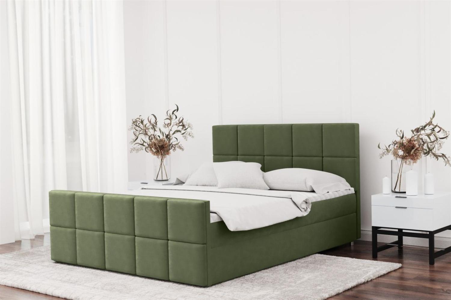 Boxspringbett Schlafzimmerbett JOST 180x220cm in Stoff Matt Velvet Olive Bild 1