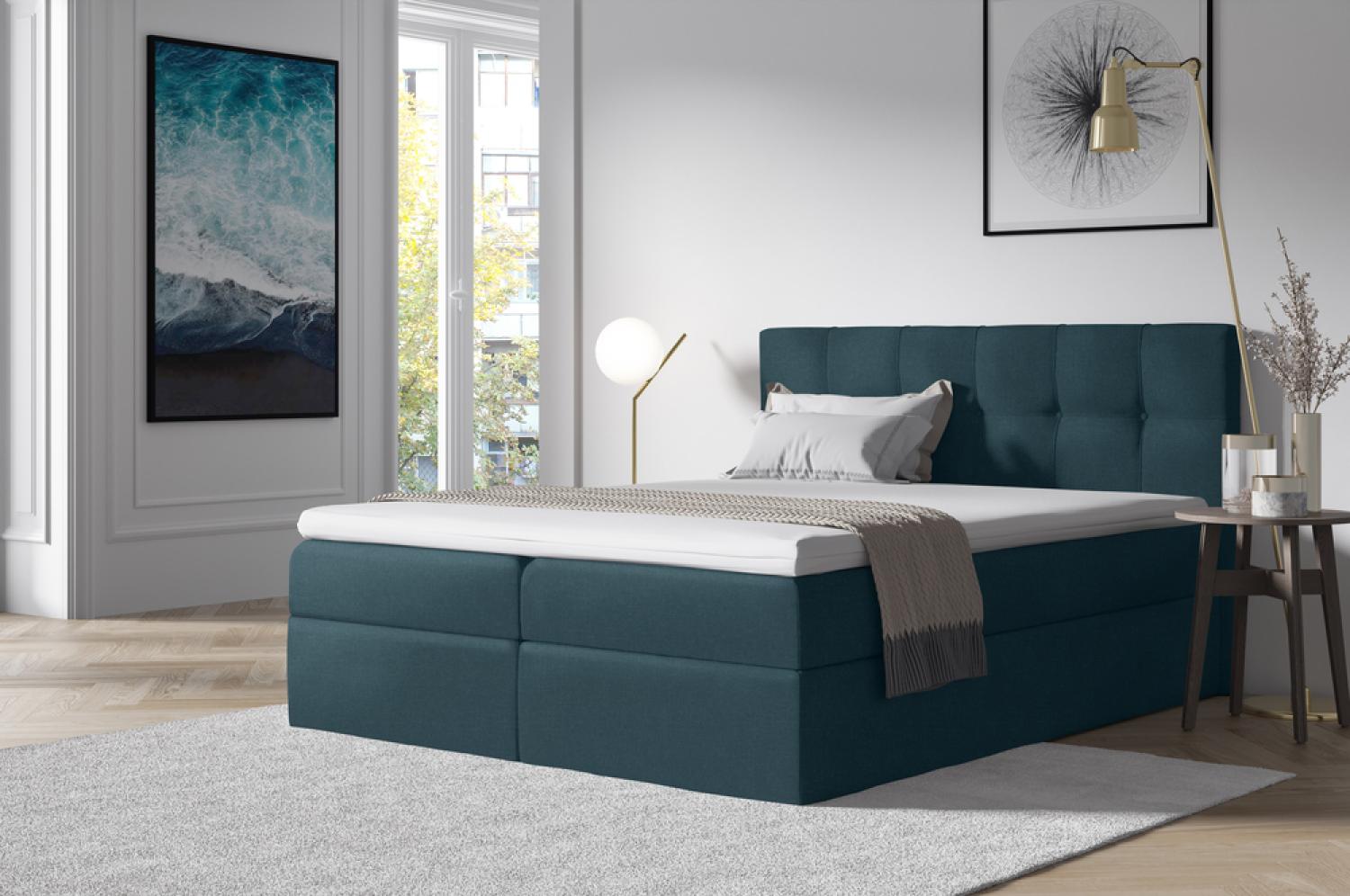 Stylefy 'Cesar' Boxspringbett, Strukturstoff Türkis 200 x 200 cm Bild 1