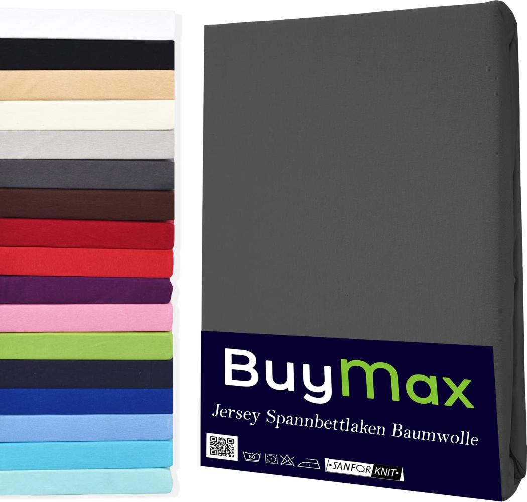Buymax Spannbettlaken 80x200cm Doppelpack 100% Baumwolle Spannbetttuch Bettlaken Jersey, Matratzenhöhe bis 25 cm, Farbe Anthrazit Bild 1