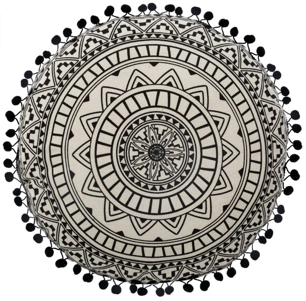 Deko-Kissen DELHI, rund, Ø 40 cm, schwarzes Mandala Bild 1