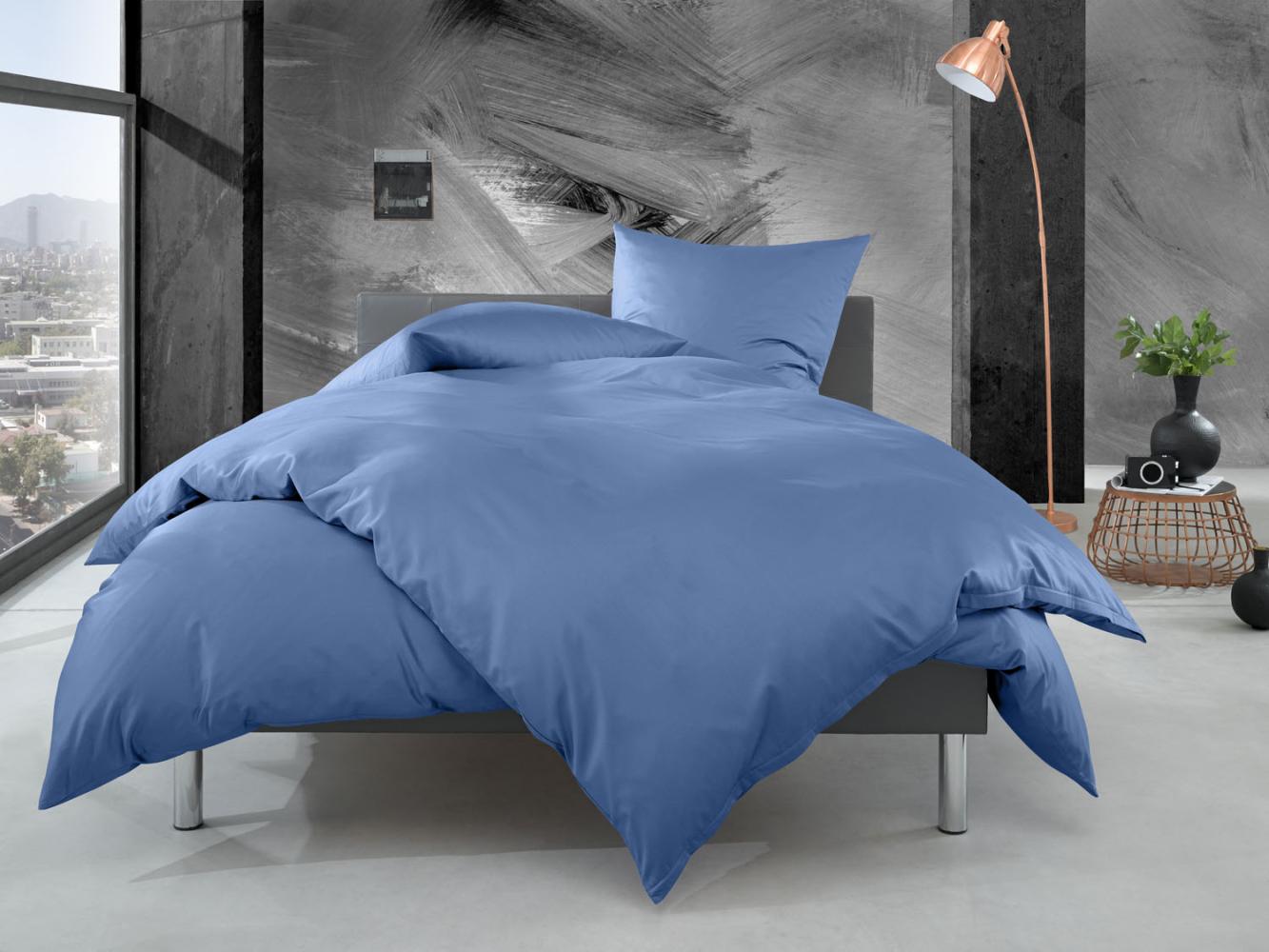 Bettwaesche-mit-Stil Mako Perkal Bettwäsche uni / einfarbig hellblau Garnitur 155x200 + 80x80 cm Bild 1