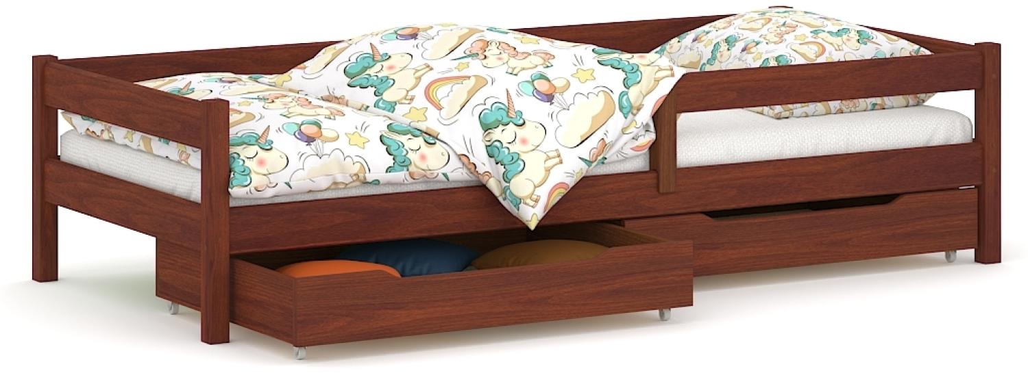 WNM Group Kinderbett für Mädchen und Jungen Felix - Jugenbett aus Massivholz - Bett mit 2 Schubladen und Lattenrost - Funktionsbett - Palisander - 80 x 160 cm Bild 1