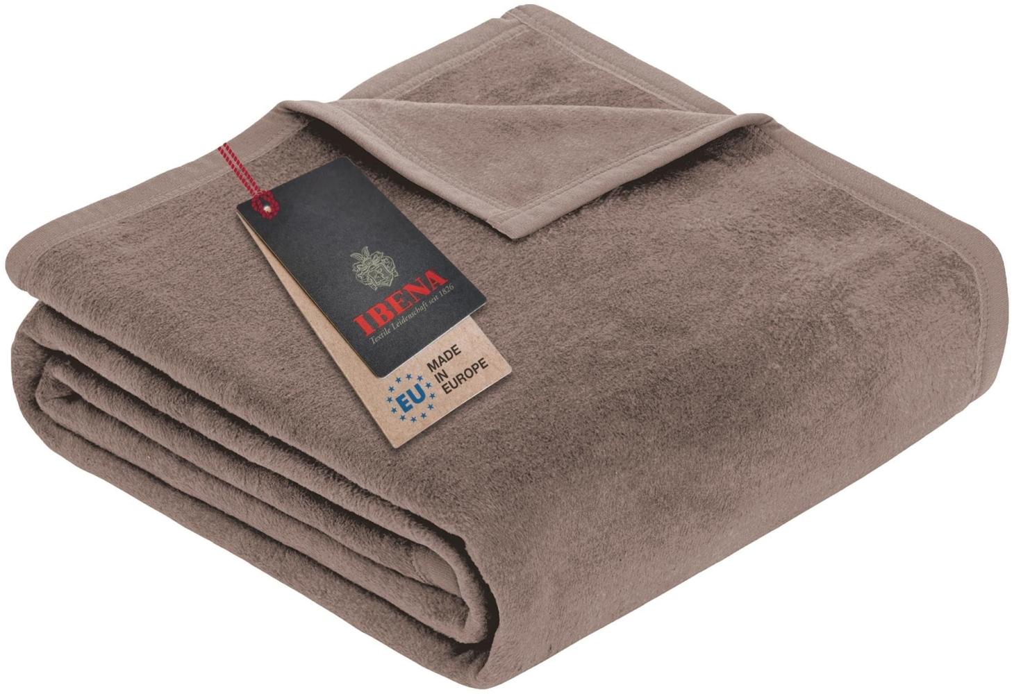 Ibena Porto xl Decke 180x220 cm – Baumwollmischung weich, warm & waschbar, Tagesdecke taupe einfarbig Bild 1