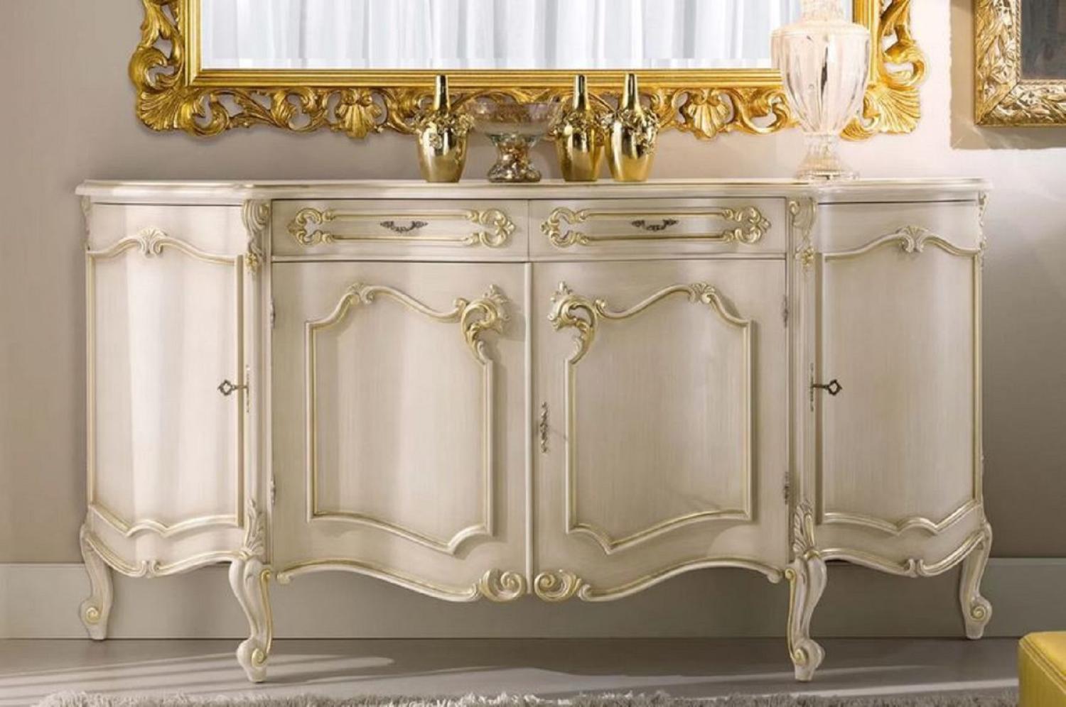 Casa Padrino Luxus Barock Sideboard Cremefarben / Gold - Edler Massivholz Schrank mit 4 Türen und 2 Schubladen - Barock Möbel - Luxus Qualität - Made in Italy Bild 1